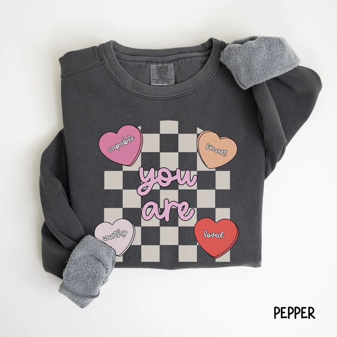 Cute Teacher Valentine Comfort Colors Sweatshirt Retro Heart Crewneck Women's Valentines Day Love... | Etsy (US)