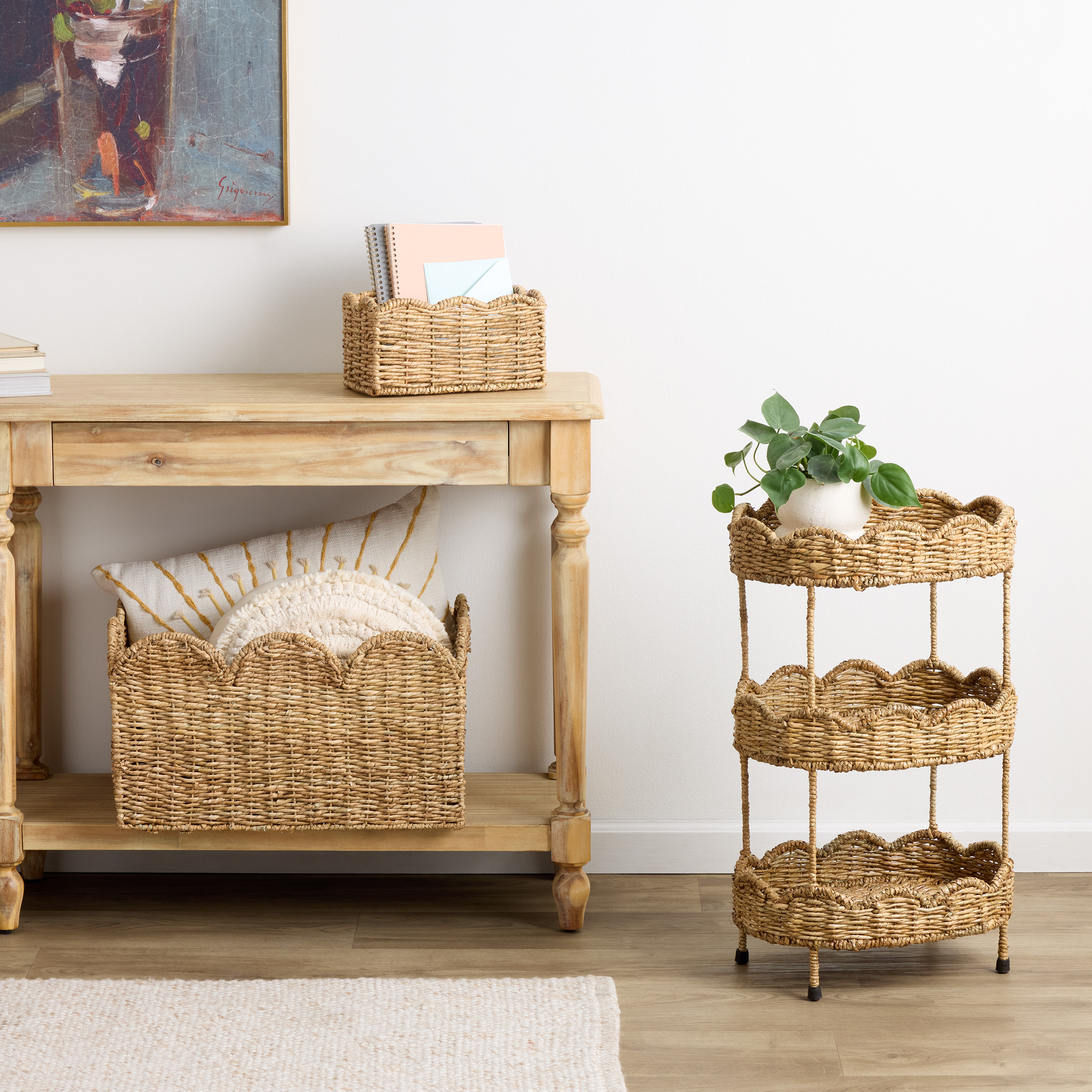 Daisy Natural Seagrass Scalloped Basket Collection | World Market