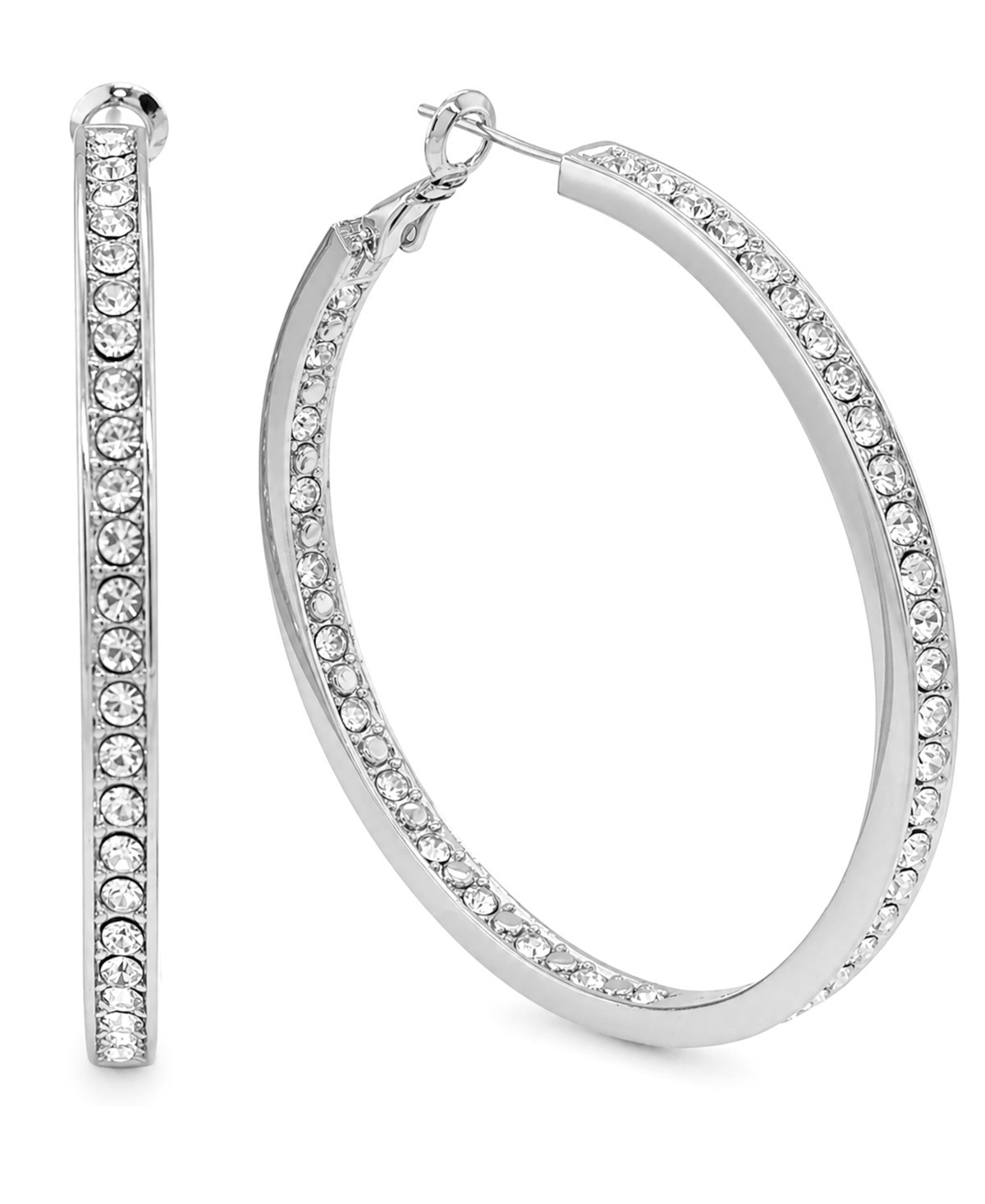 And Now This Large Crystal Inside Out Medium Hoop in Silver Plate Earrings - Silver | Macy's