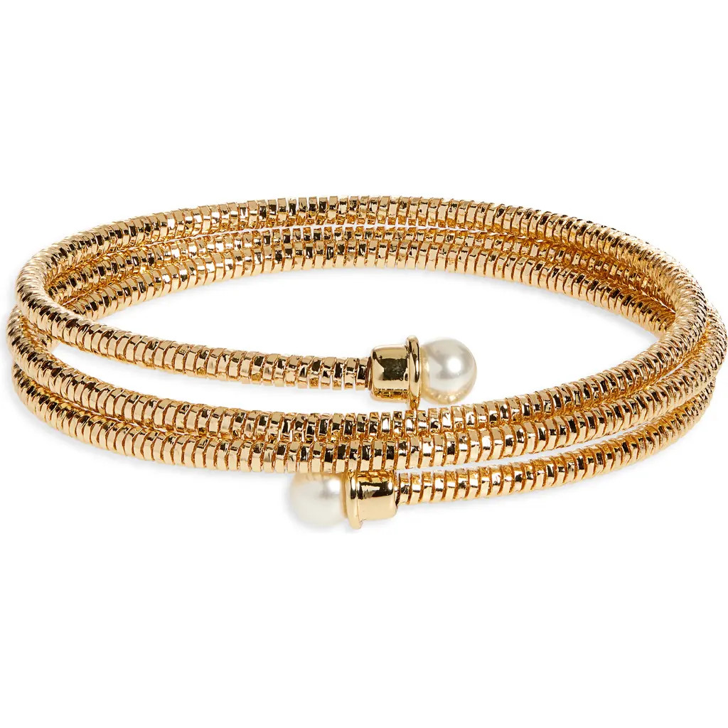 Nordstrom Faux Pearl Cap Coil Bracelet in White- Gold at Nordstrom Rack | Nordstrom Rack