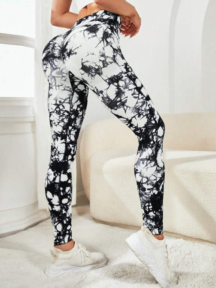 SHEIN Tie Dye Wideband Waist Sports Leggings | SHEIN