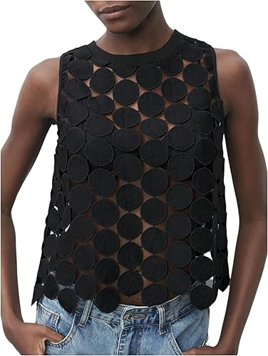 SHENHE Women's See Through Tank Tops Sexy Hollow Out Polka Dots Asymmetrical Going Out Tops | Amazon (US)