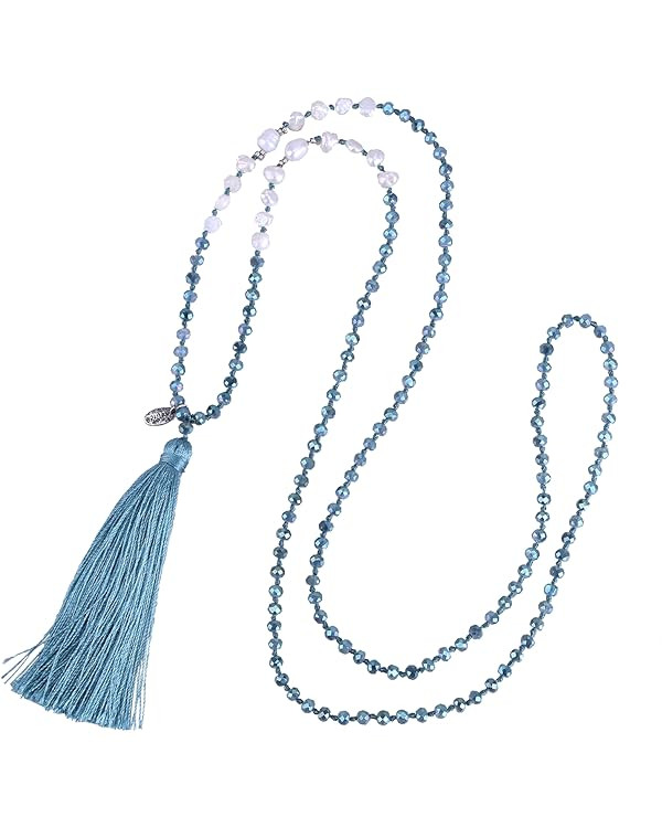 KELITCH Women Pearls Necklace Crystal Beaded Necklaces Handmade Tassel Necklaces | Amazon (US)