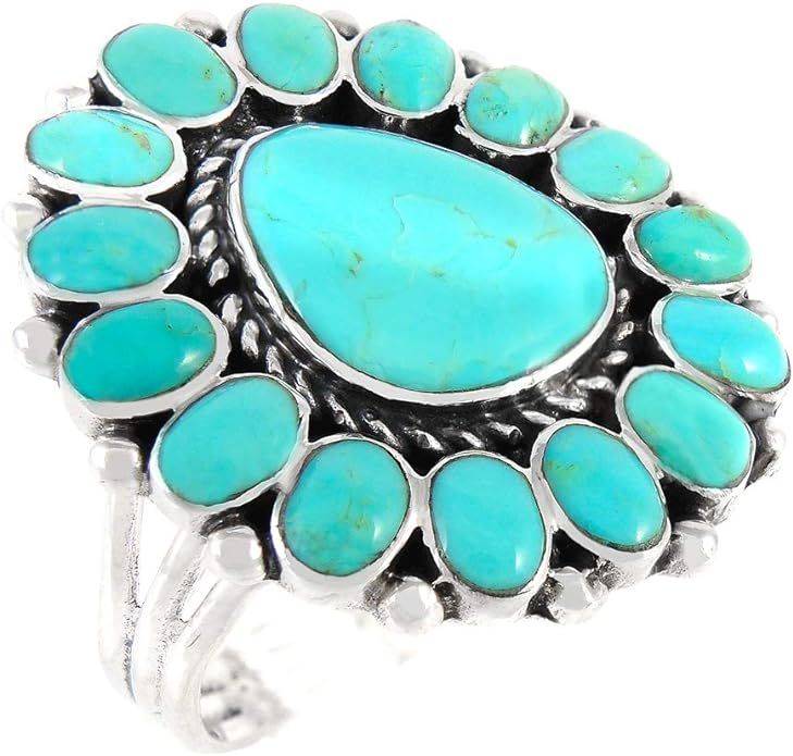Turquoise Ring Sterling Silver 925 Genuine Gemstones Southwest Style | Amazon (US)
