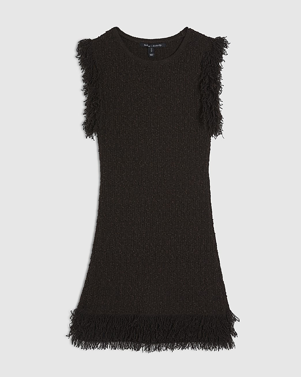Brown Knitted Fringe Trim Mini Dress | River Island UK & IE