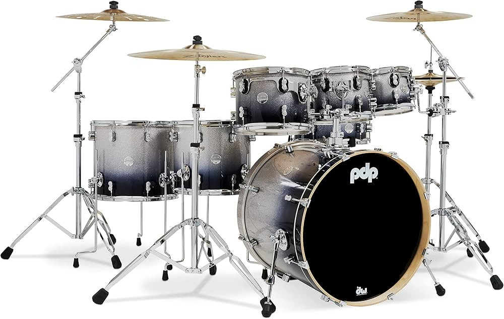 PDP By DW 7-Piece Concept Maple Shell Pack with Chrome Hardware Silver to Black Fade | Amazon (US)
