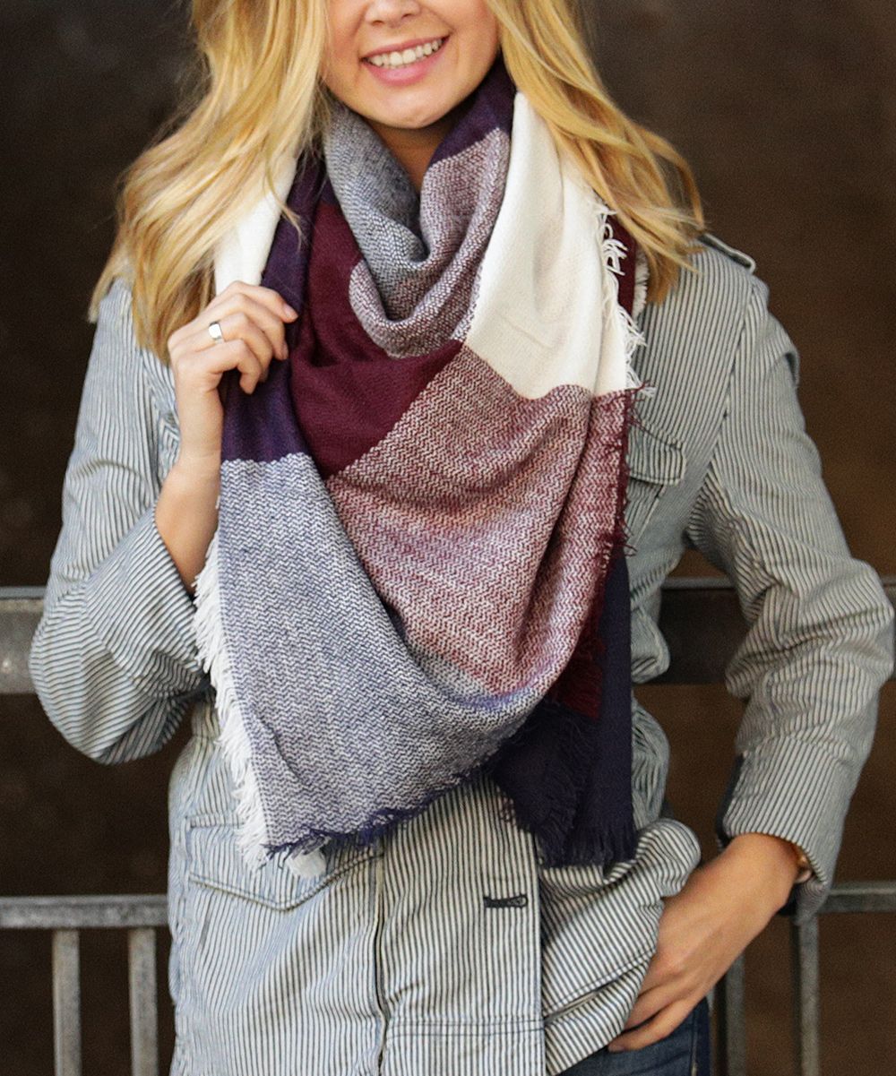 Funky Monkey Women's Cold Weather Scarves Burgundy/Navy/Cream - Burgundy, Navy & Cream Color Block B | Zulily