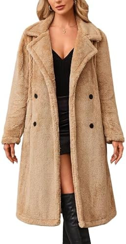 Angashion Women's Fuzzy Fleece Lapel Open Front Long Cardigan Coat Faux Fur Warm Winter Outwear J... | Amazon (US)