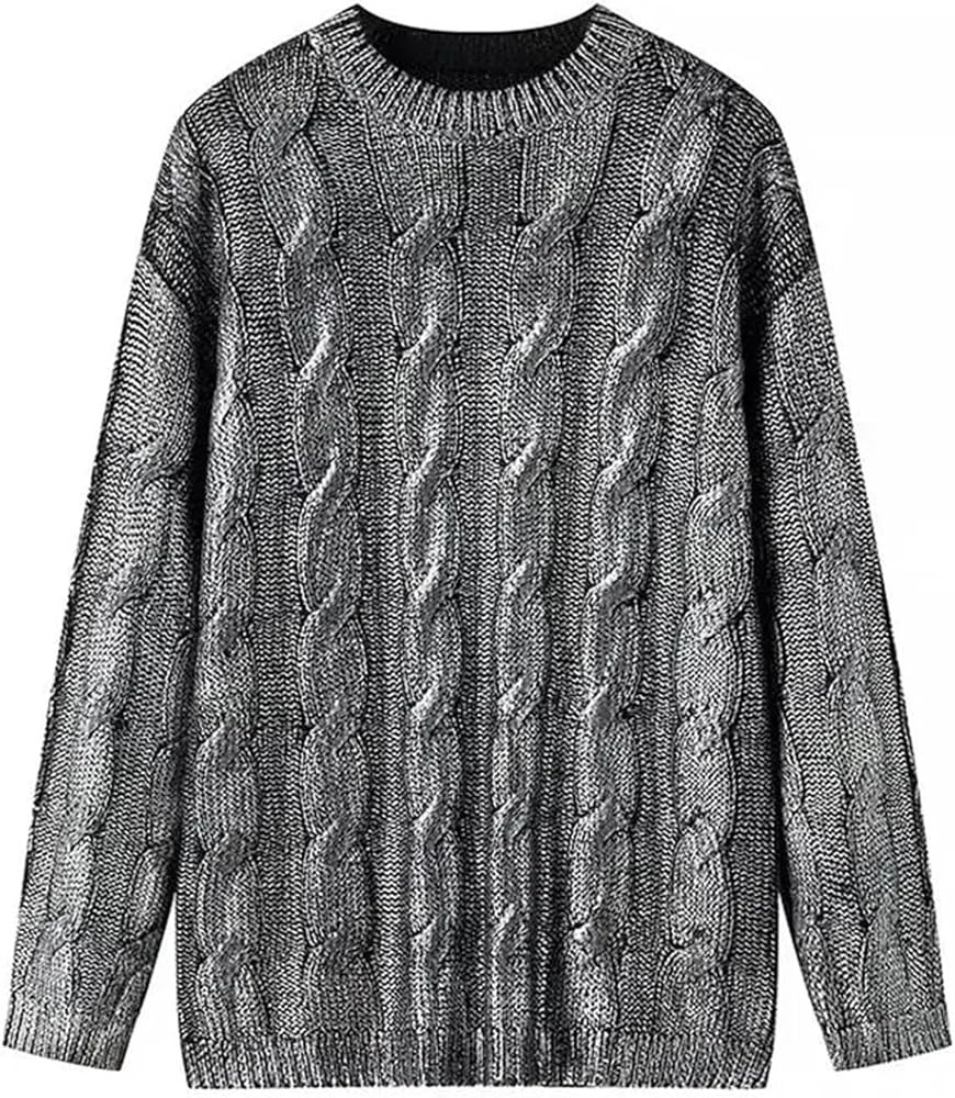Women's Metallic O-Neck Long Sleeve Knitted Sweater Pullover Top Cable Sweater Knit | Amazon (US)