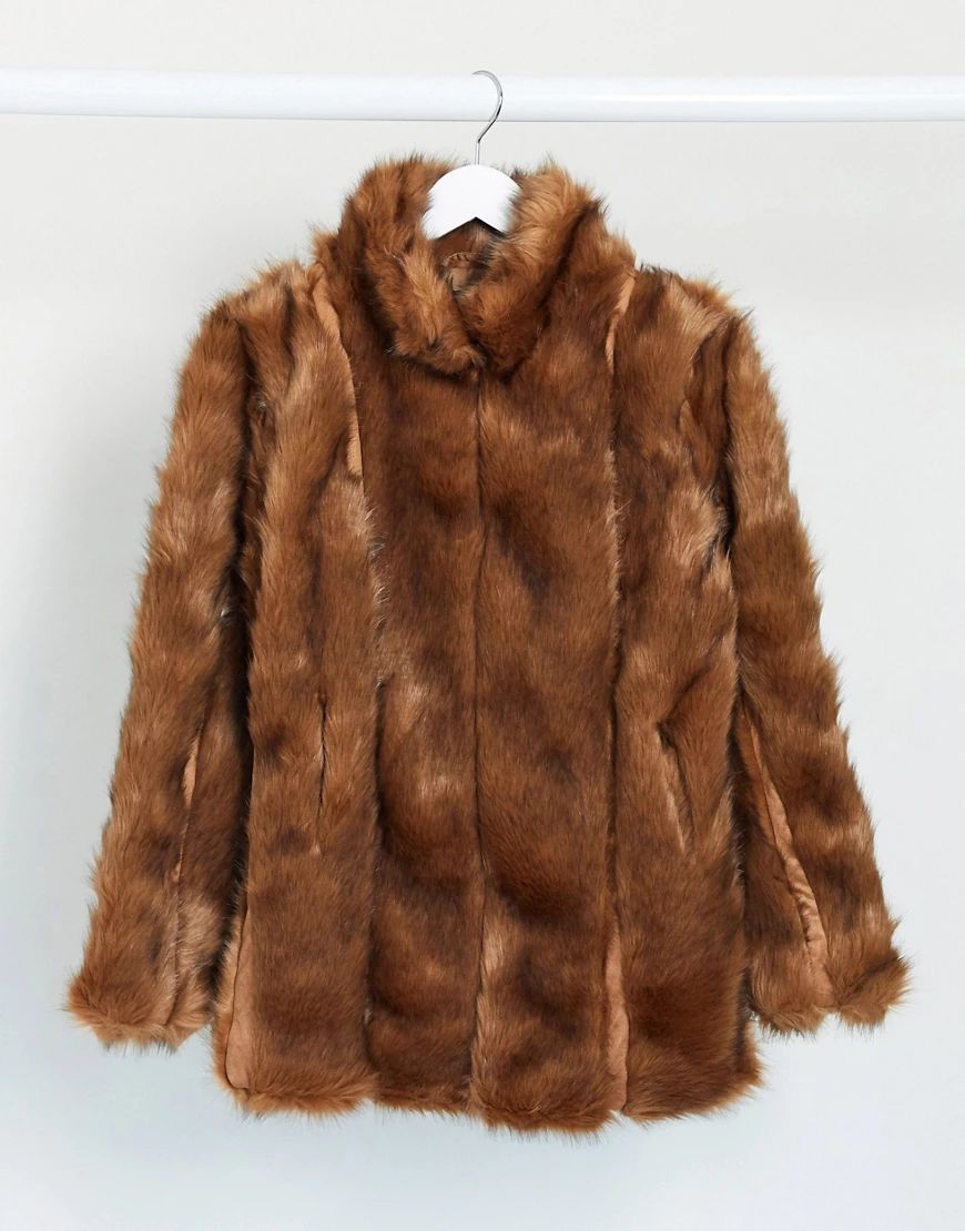 Missguided paneled faux fur coat in brown | ASOS (Global)