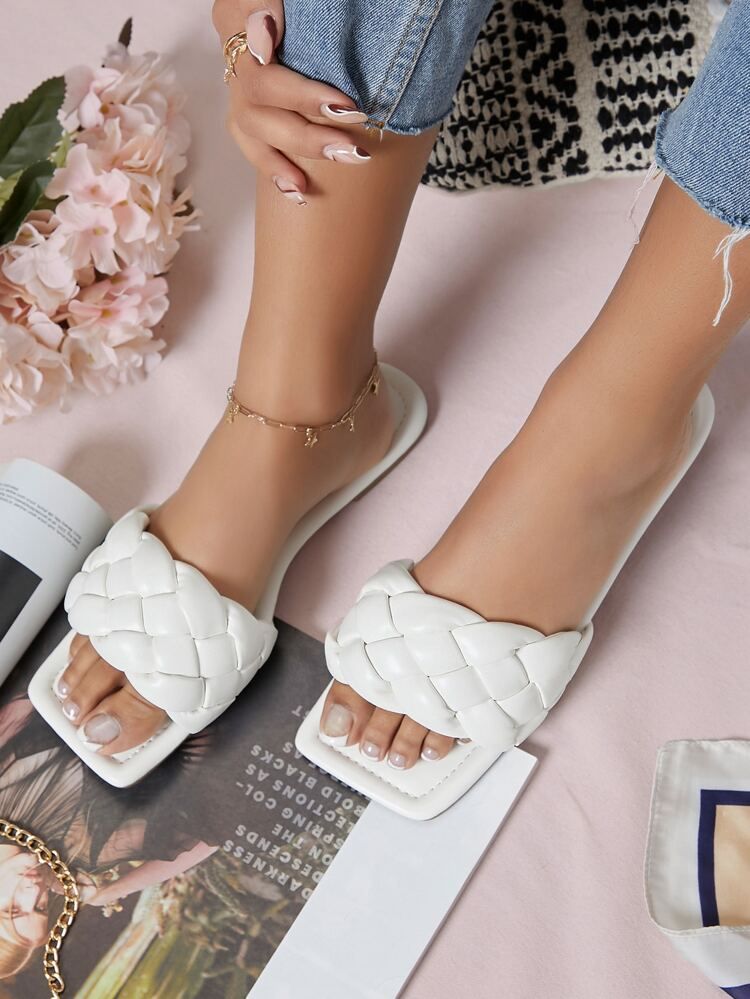Braided Vamp Square Toe Slide Sandals | SHEIN