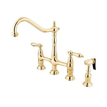 Elements of Design Polished Brass Double Handle Bridge Kitchen Faucet (Side Spray Included) | Lowe's