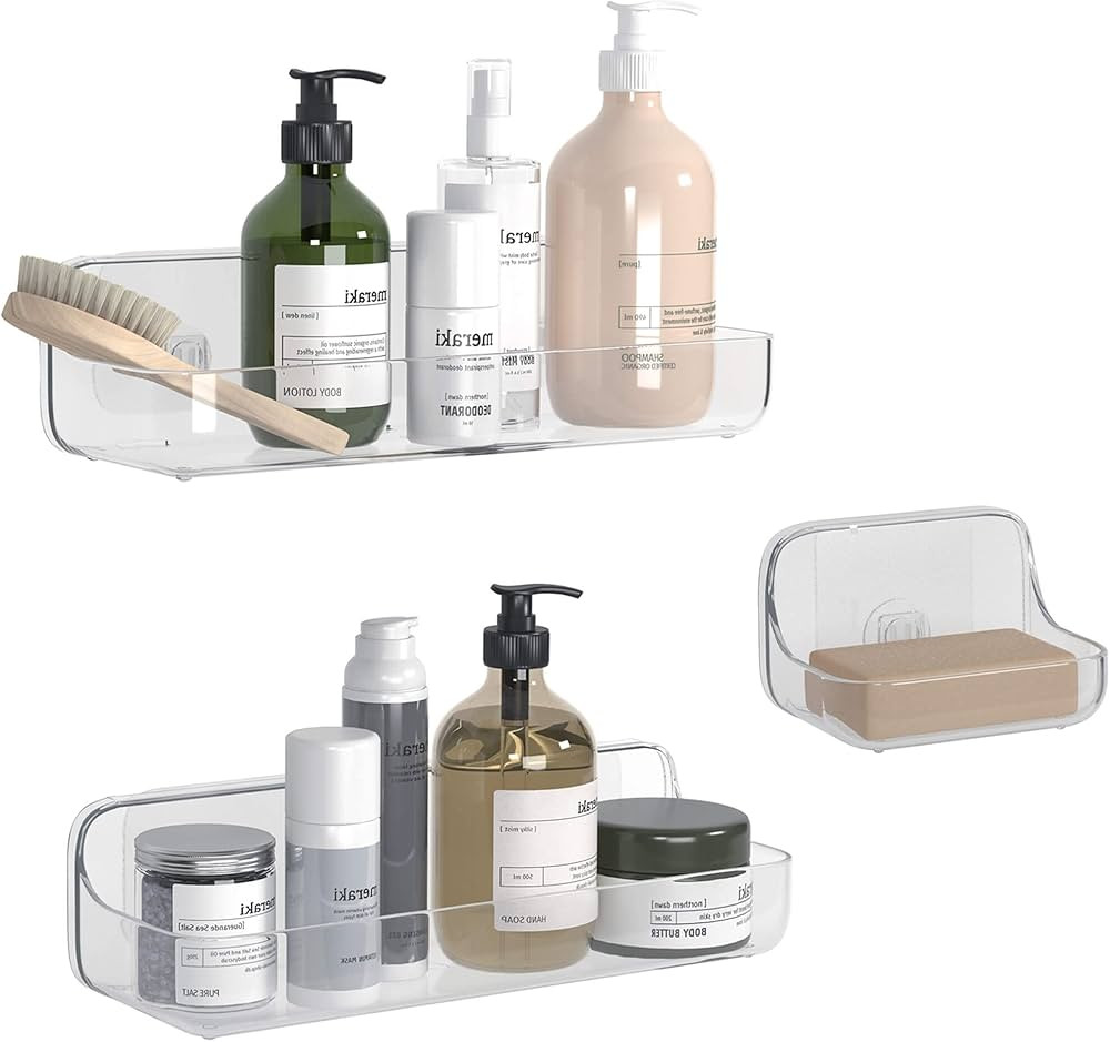 TZAMLI Shower Caddy with Soap Dish, Adhesive Shower Organizer Plastic Shower Shelf Wall Mounted S... | Amazon (US)