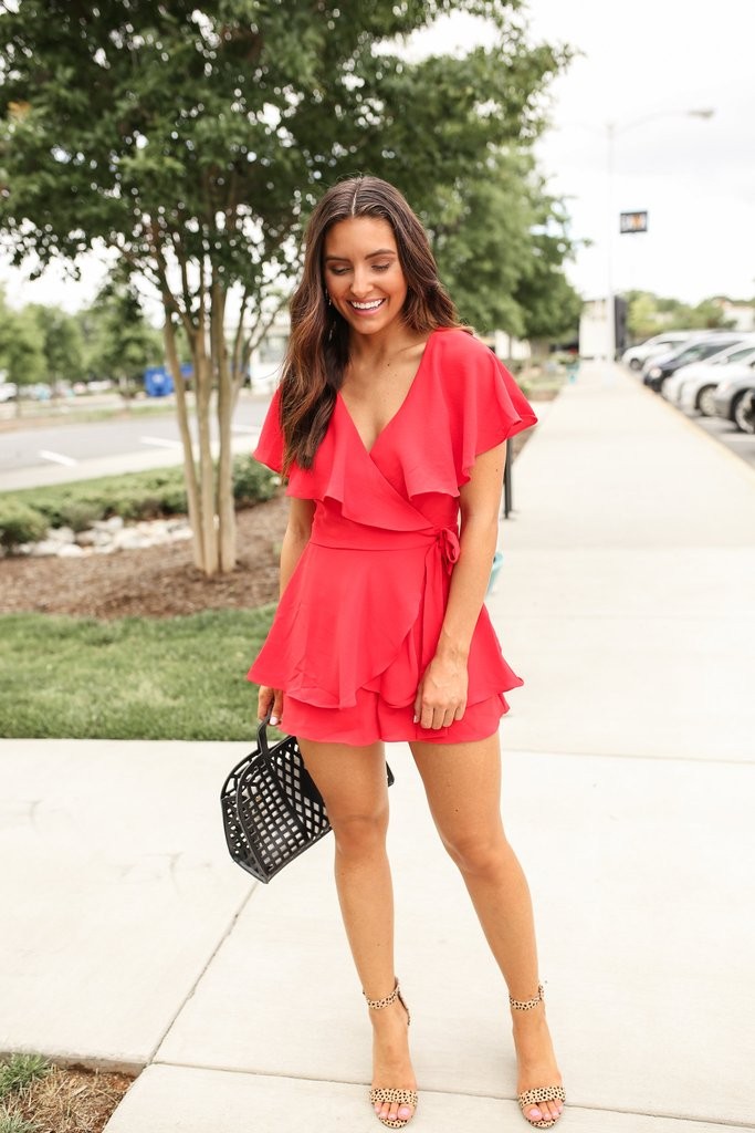 Ruffling Hearts Romper - Red | ivy & leo