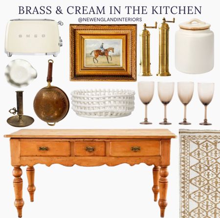 New England Interiors • Brass & Cream In The Kitchen • Antique Wall Art, Toaster, Console Table, Rug, Brass Salt & Pepper, Canister, Kitchen Accessories, Glassware. 🐴🤎

TO SHOP: Click the link in bio or copy link into your web browser https://liketk.it/3Z4oG #newengland #homeinspo #antique #equestrian #polo #neutrals #kitcheninspo #kitcheneeno #farmhouse #kitchen #newenglandstyle #vintage

#LTKhome
