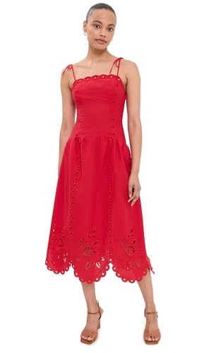 MOON RIVER Women's Eyelet Midi Dress, Red, S | Amazon (US)