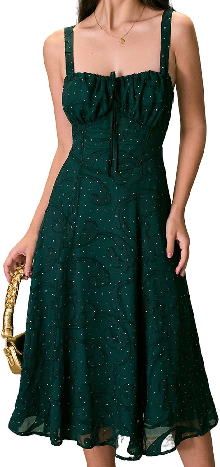 Women Summer Dresses Vintage Square Neck Adjustable Bust Floral Dress Sleeveless Flexible A-Line Dress | Amazon (US)