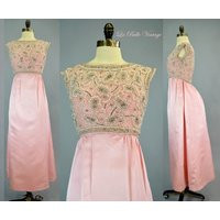 Extravagant Beaded Silk Bustle Gown S Vintage 1960S Pink Bejeweled Dress Rhinestone Pearls ~ Victoria Royal Ltd Makoff | Etsy (US)