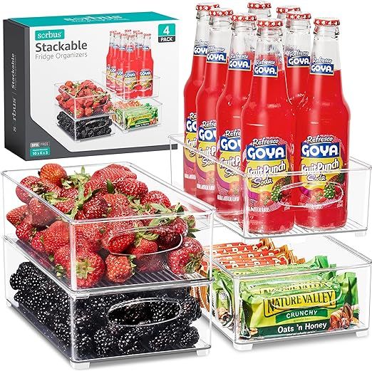 Sorbus Stackable Refrigerator Organizer Bins - Clear Storage Bins for Kitchen Pantry, Freezer & F... | Amazon (US)
