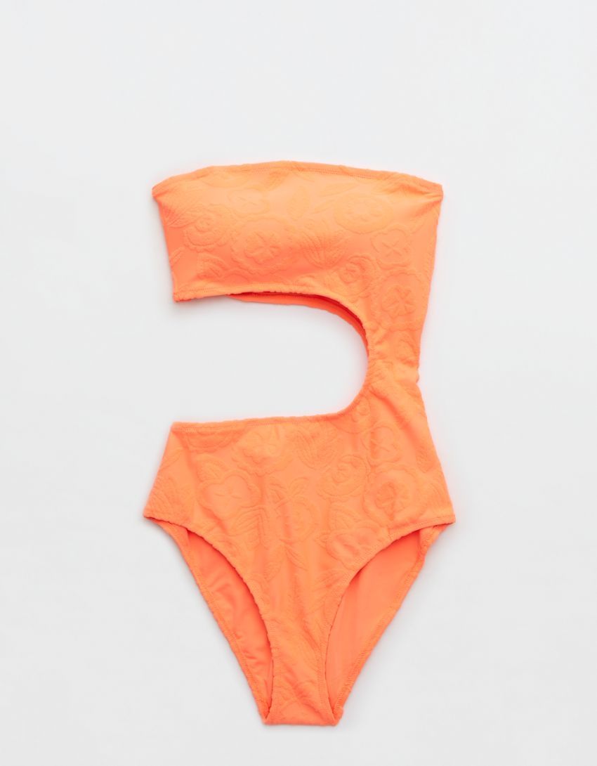 Aerie Terry Cut Out Bandeau One Piece Swimsuit | American Eagle Outfitters (US & CA)