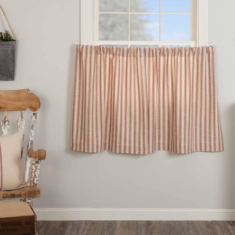Market Place Red Ticking Stripe Tier Curtains, Set of 2, 36" Long, Farmhouse Style Brick Red & Na... | Amazon (US)