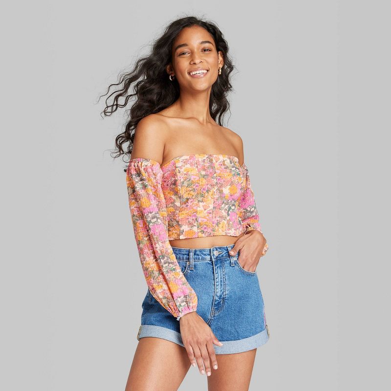 Women's Balloon Long Sleeve Off the Shoulder Corset Top - Wild Fable™ | Target