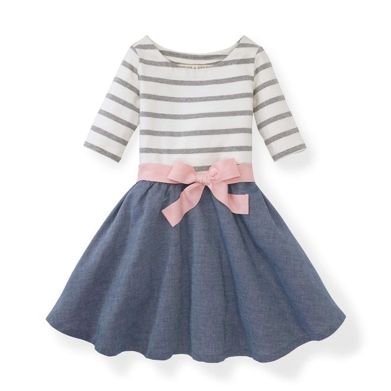 Hope & Henry Girls' Navy with Rose Ribbon Blocked Skater Dress | Target