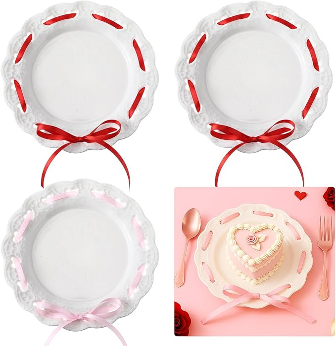 4 Pack Valentine's Day Heart Ceramic Plate 6 Inch White Porcelain Dessert Salad Plate Love Heart ... | Amazon (US)