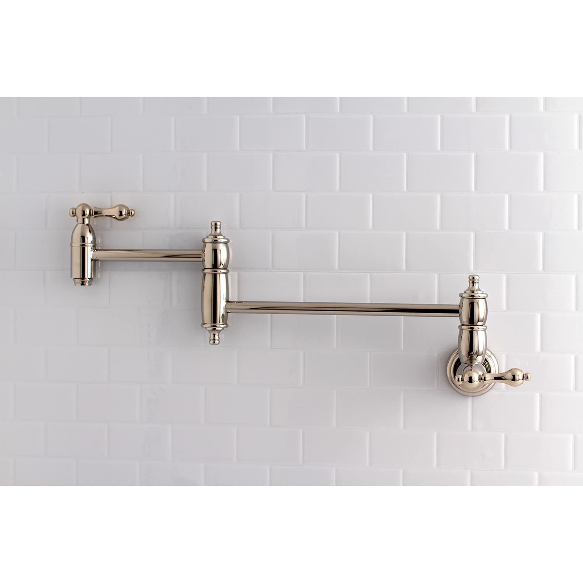 Kingston Brass Restoration Polished Nickel Double Handle Wall-mount Pot Filler Kitchen Faucet | WLKS3106AL | Lowe's