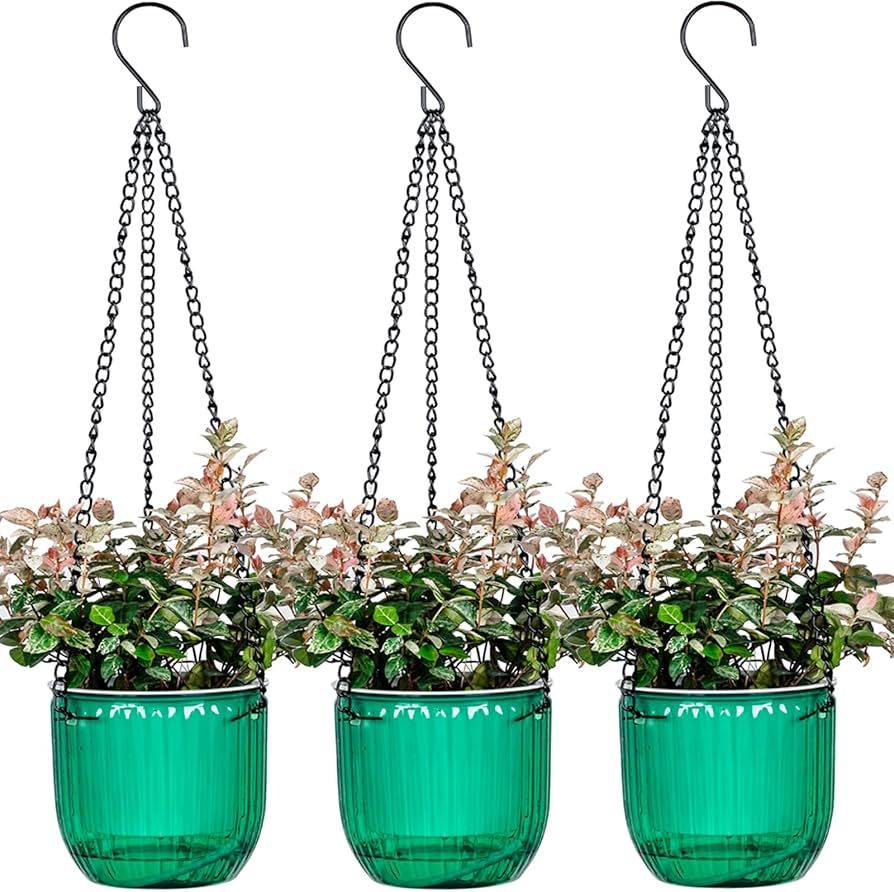 4.5 Inch 3 Pcs Self Watering Hanging Planter Indoor Plant Hanging Pots with Drainage Holes, Outdo... | Amazon (US)