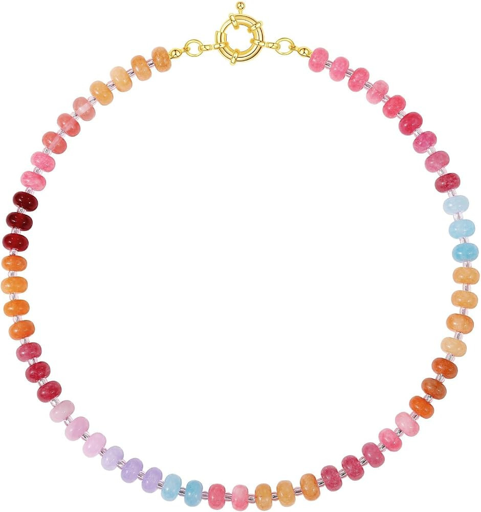 KELORIS PATH Beaded Gemstone Necklaces for Women, Boho Colorful Bead Choker Necklace, Natural Sto... | Amazon (US)