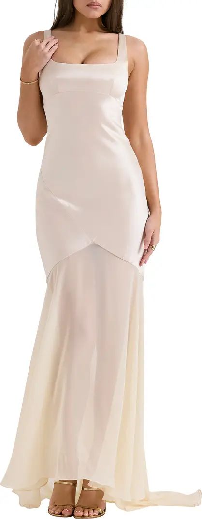 HOUSE OF CB Vittoria Paneled Satin & Chiffon Gown | Nordstrom | Nordstrom