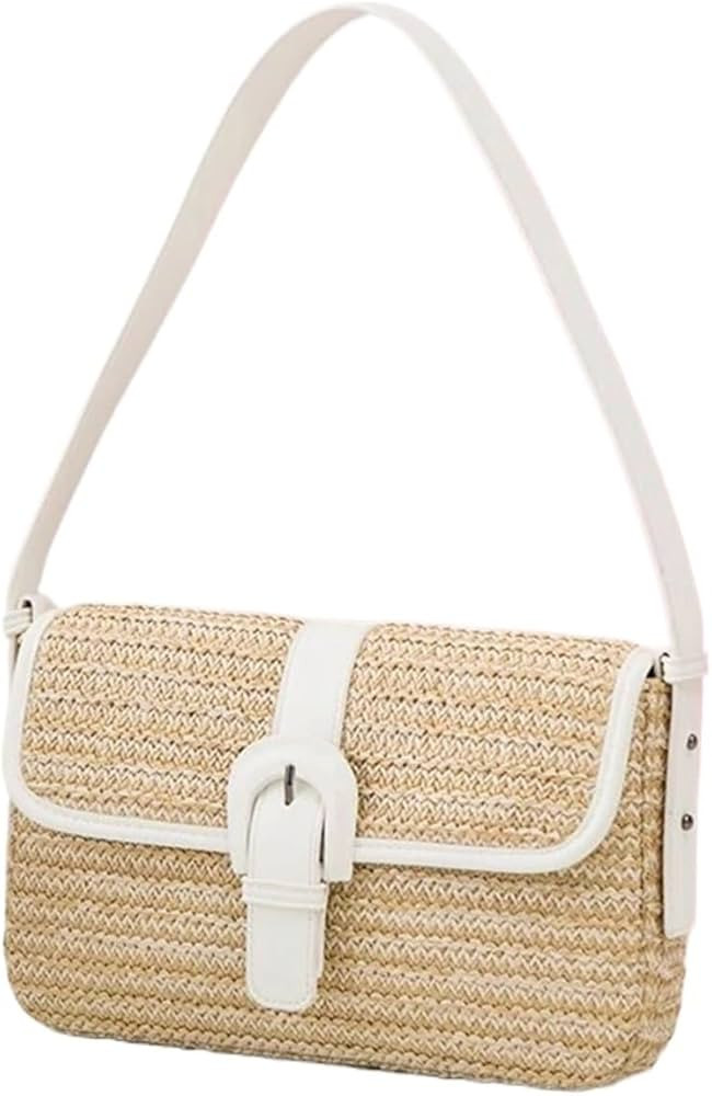 Straw Women Shoulder Bags Rattan Handbags Luxury Fashion Wicker Woven Handmade Messenger Bag(Whit... | Amazon (US)
