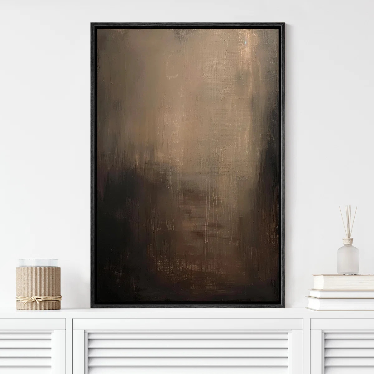 Minimal Landscape " Moody Abstract Textured Dark Brown Shades " Artwork Framed Canvas Print Wall ... | Wayfair North America