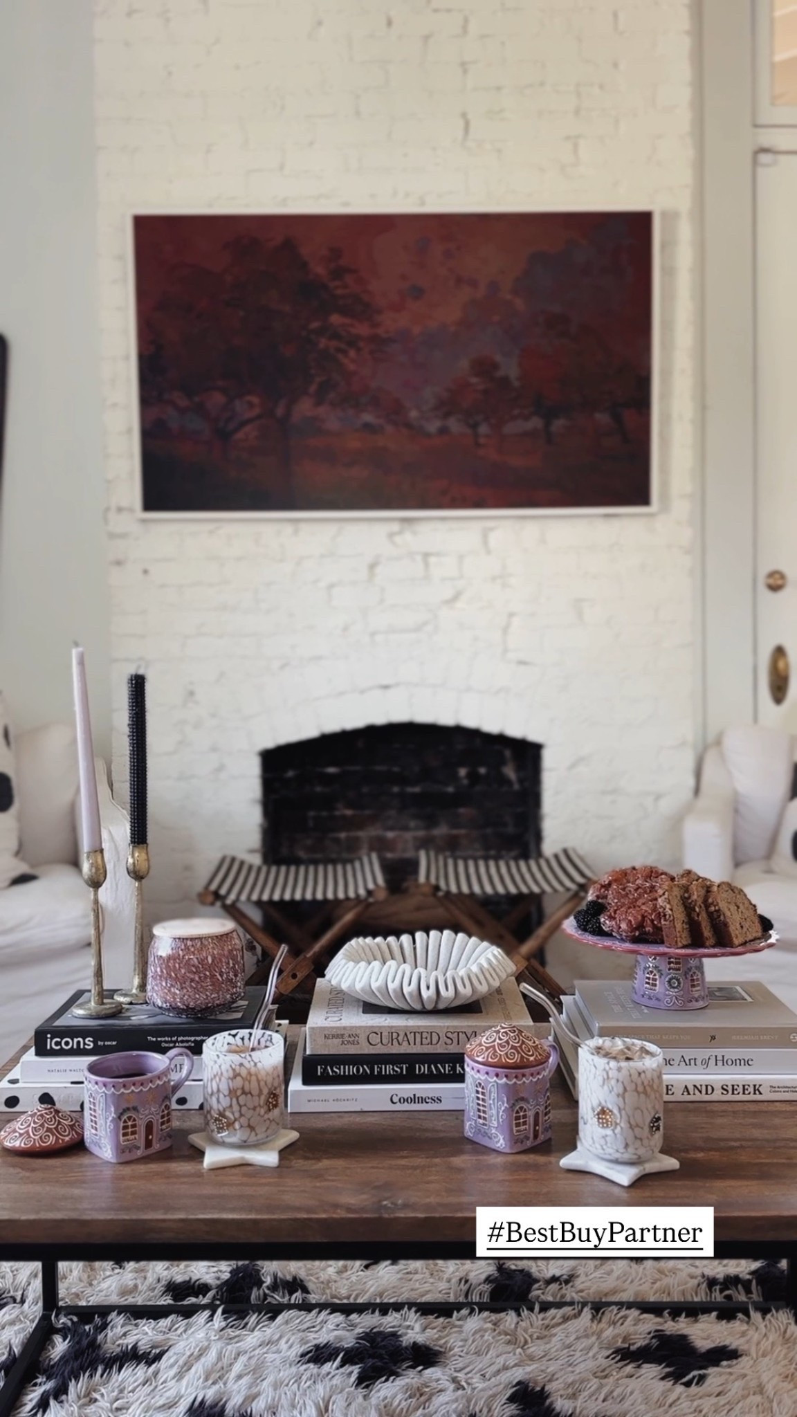 #BestBuyPartner Samsung The Frame TV deals at Best Buy / TV as art above fireplace holiday decor @bestbuy #samsung 

#LTKSeasonal #LTKHome