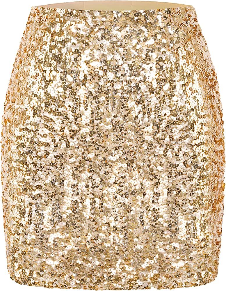 Amazon.com: MANER Women's Sequin Skirt Sparkle Stretchy Bodycon Mini Skirts Night Out Party (XS/U... | Amazon (US)