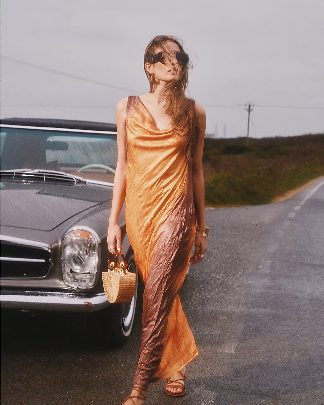 Orange Sleeveless Crinkled Ombre Midi Dress | River Island UK & IE