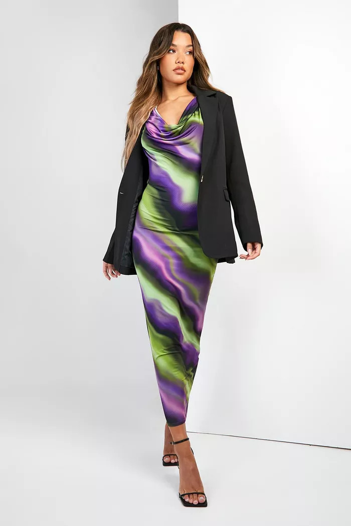 Abstract Slinky Cowl Midaxi Dress | Boohoo.com (UK & IE)
