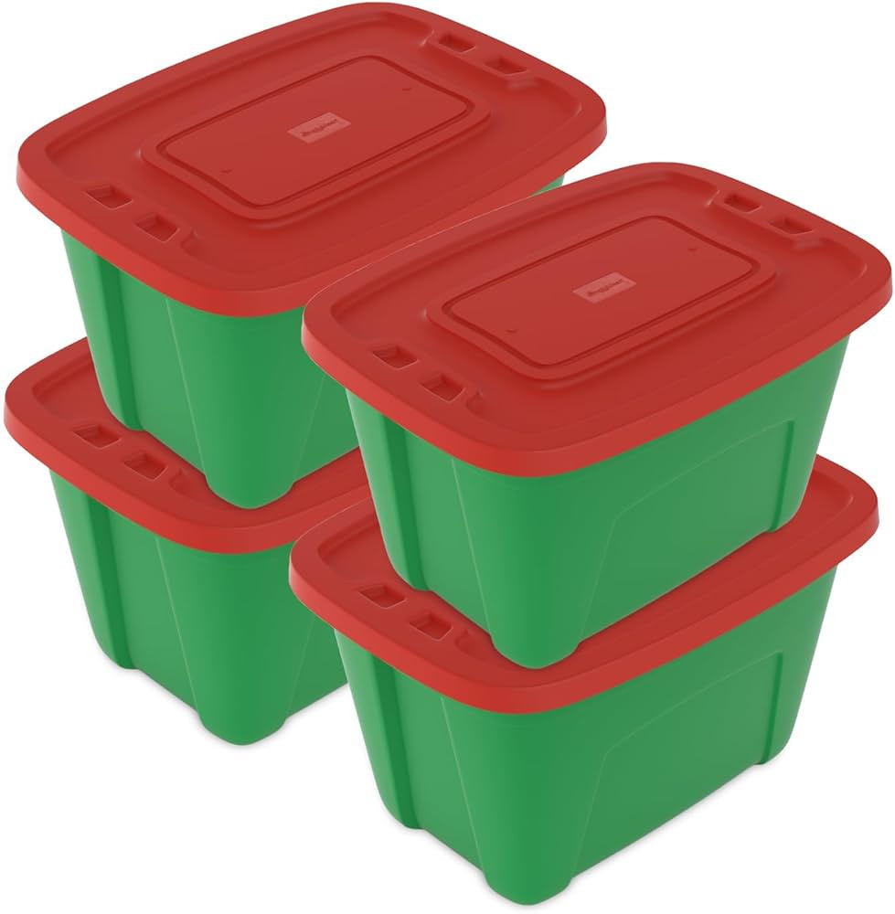 SIMPLYKLEEN 4-Pack Christmas Storage Totes with Lids (Red/Green), 18-Gallon (72-Quart) Organizati... | Amazon (US)