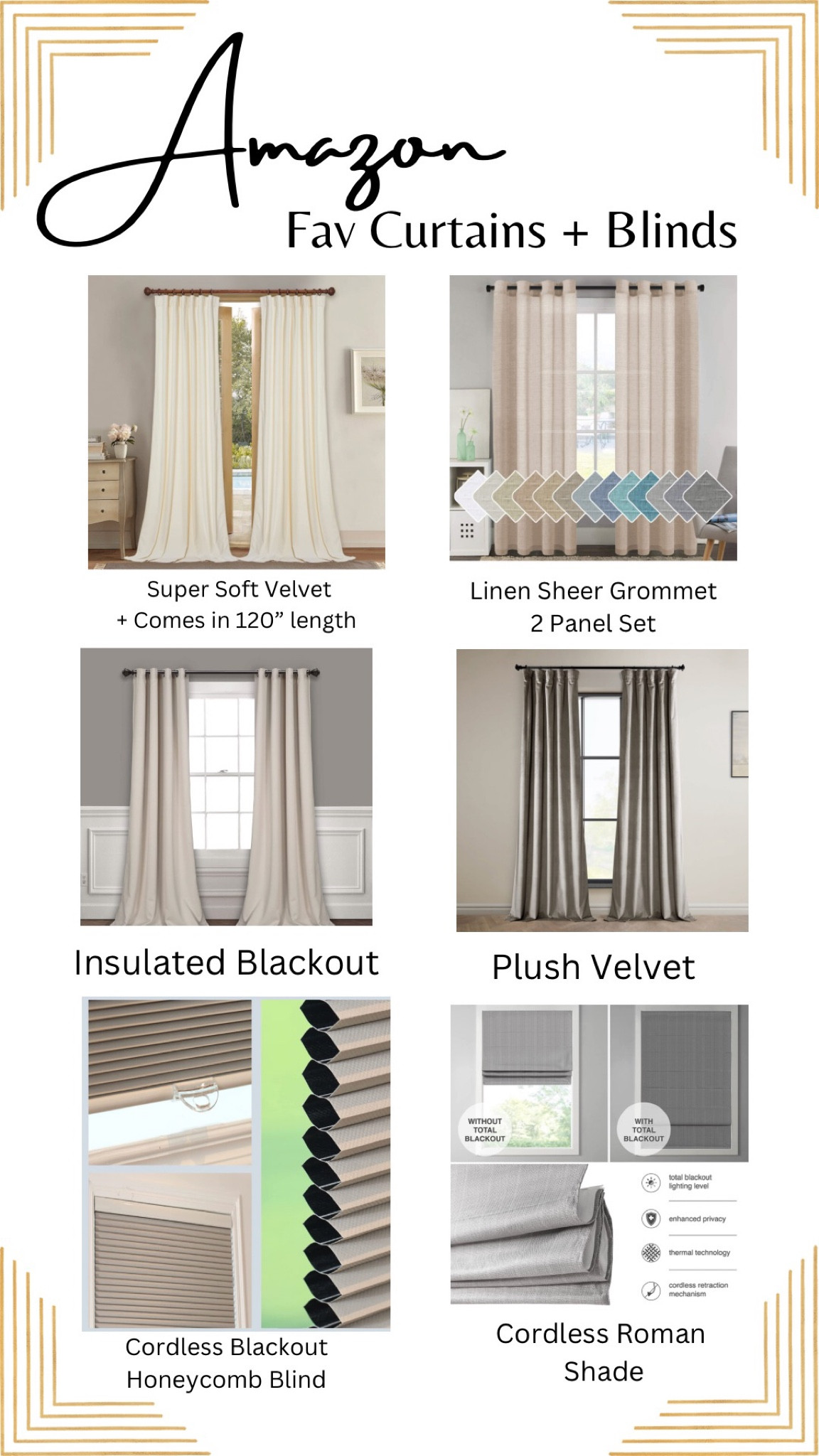Sharing my favorite Amazon blinds and curtains! From sheer to soft velvet and everything in between - these are all under $100! The blinds are both blackout and come in a variety of colors/sizes and some can be customized as well. 
#blinds #curtains #under100 #amazon

#LTKhome #LTKunder100 #LTKFind