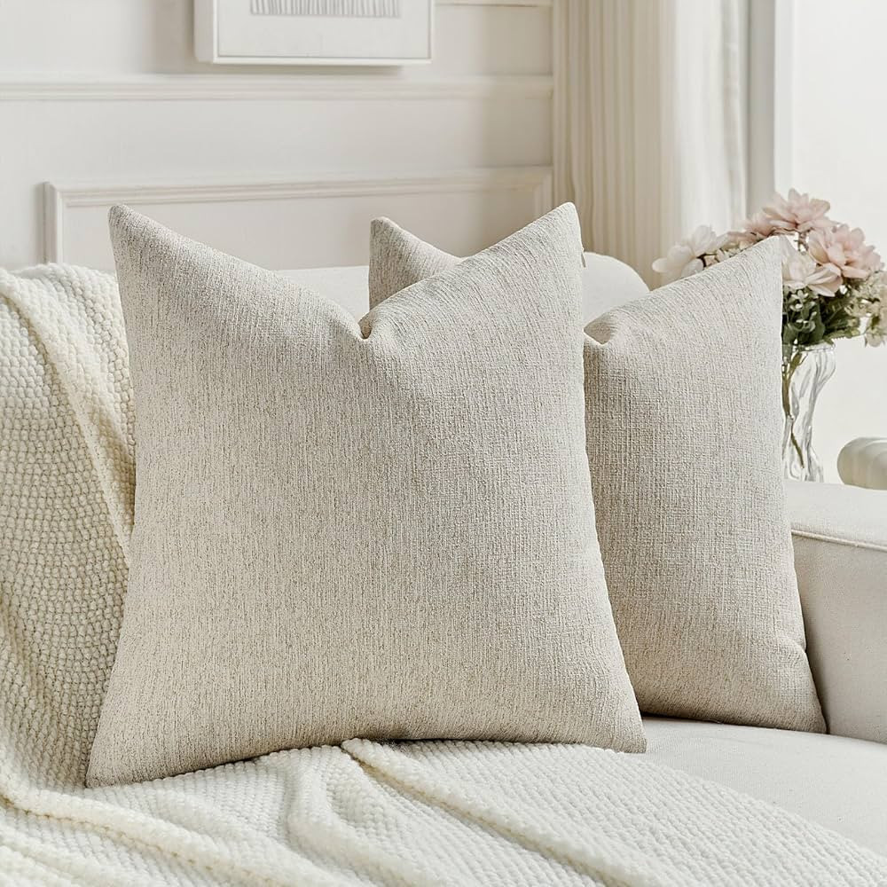 FUTEI Natural Linen Chenille Decorative Throw Pillow Covers 22x22 Inch Set of 2,Soft Cozy Faux Li... | Amazon (US)