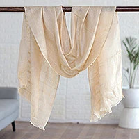 Linen shawl, 'Dreams in Beige' | NOVICA