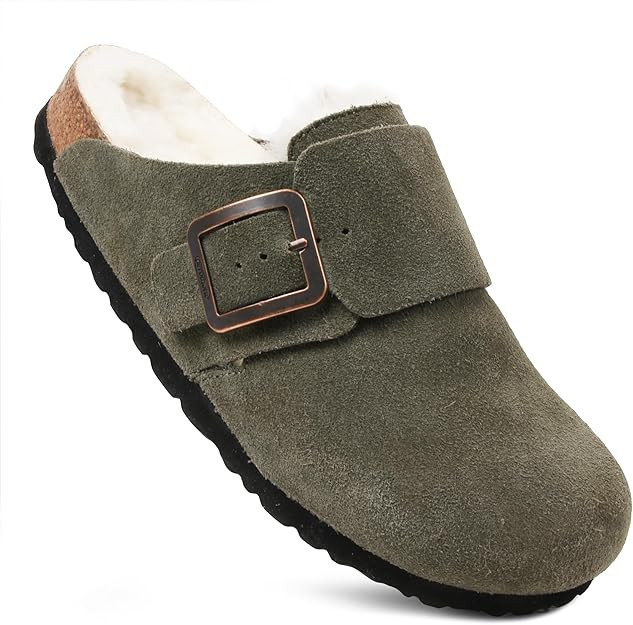 AEROTHOTIC Genuine Leather Fur Lined Clogs for Women with Arch Support Memory Foam Soft Cork Food... | Amazon (US)