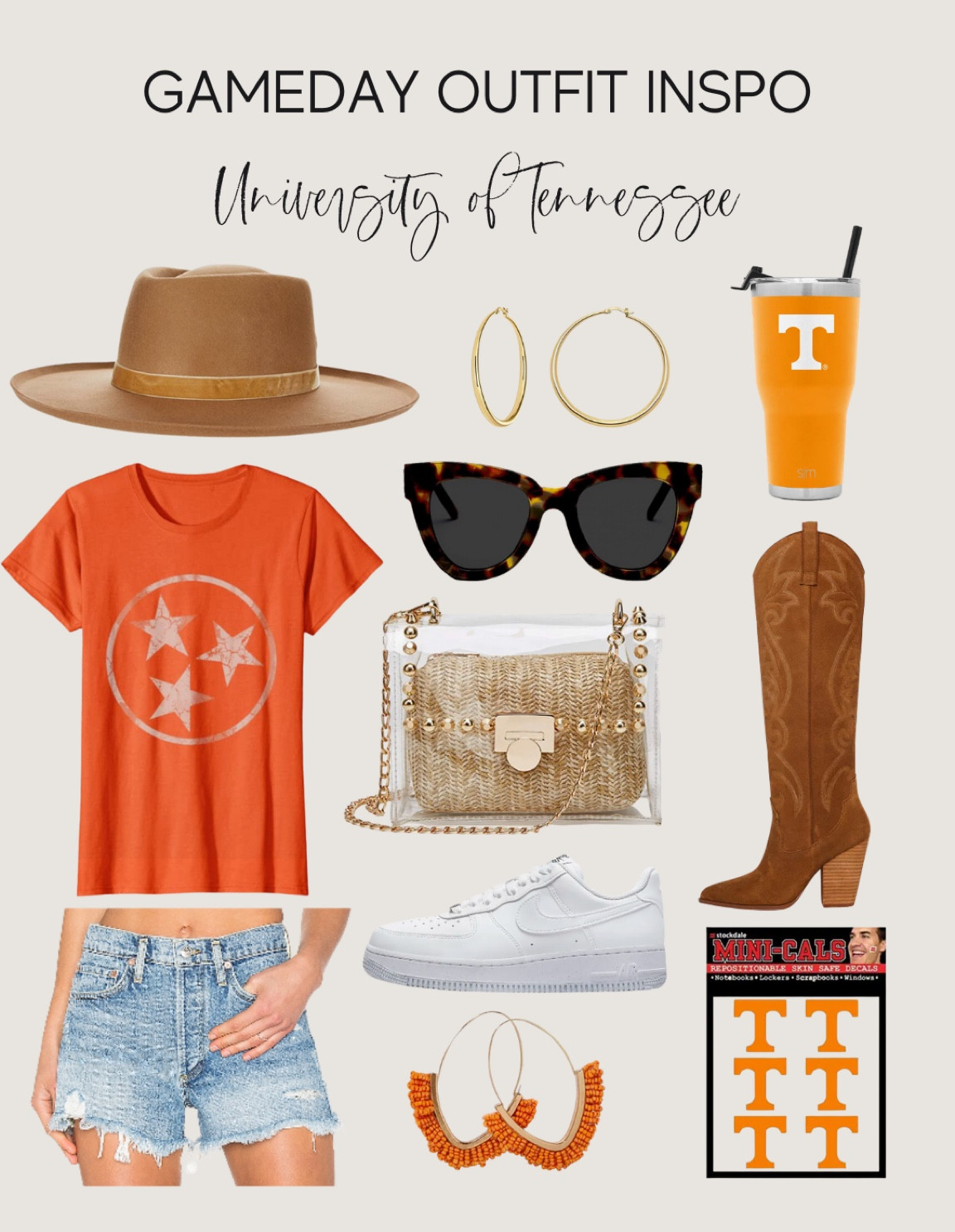 Tennessee Football. University of Tennessee Gameday Outfit. College Football Outfit. College Game Day Attire. Vols Football. Volunteer Football. Tailgate Outfit. University of Tennessee Volunteers. Tan wide brim hat. Brown cowgirl boots. Temporary Tattoos. 

#LTKU #LTKunder50 #LTKunder100