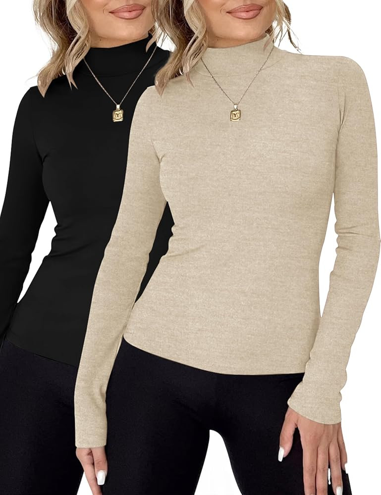 Rapbin Womens Long Sleeve Mock Turtleneck Tops Knit Basic Stretch Fitted Pullover Lightweight The... | Amazon (US)
