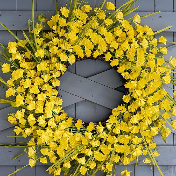 Artificial Spring Wreaths for Front Door 24 inch Spring Wreath Yellow Summer Wreath with Yellow F... | Amazon (US)