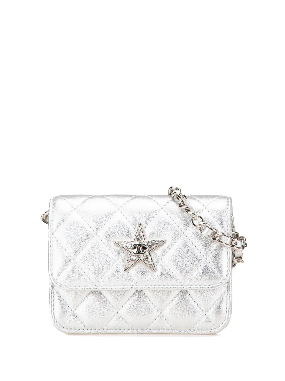 CHANEL Pre-Owned 2021-2024 Metallic Lambskin Crystal Star Chain belt bag - Silver | Farfetch Global