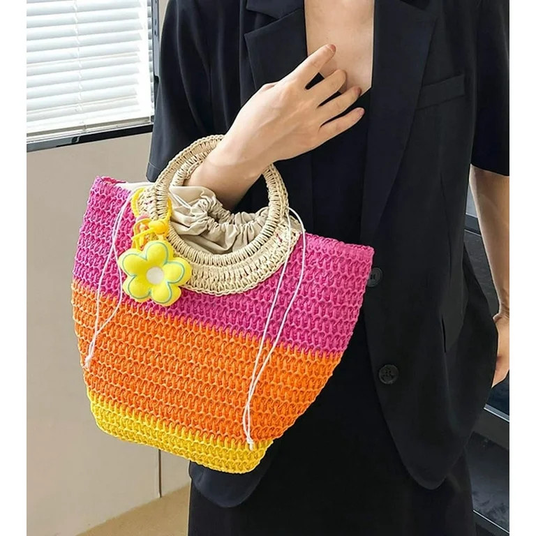 Zhengup Womens Straw Handbags Casual Totes Rattan Woven Purse Summer Beach Shoulder Bag Colorful ... | Walmart (US)