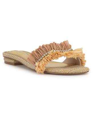 Women's Danive Raffia Fringe Flat Slide Sandals | Macy's