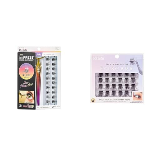 KISS imPRESS Falsies False Eyelashes, Lash Clusters, Spiky', 16 mm, Includes 20 Clusters & KISS Falscara Multipack False Eyelashes, Lash Clusters, Extra Drama Wisps', 18mm-20mm | Amazon (US)